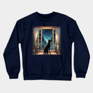 Man's best friend on a starry night Crewneck Sweatshirt